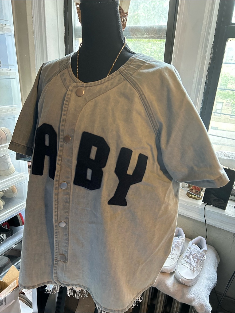 Forever 21 Light Blue Denim Button-up Jersey
